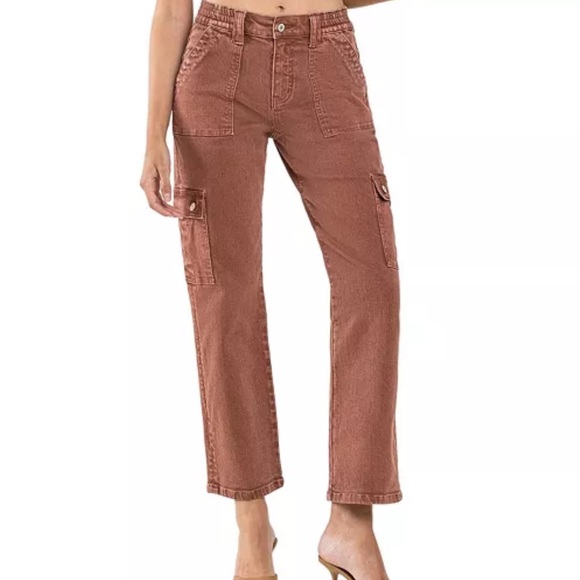 Vervet High Rise Straight Brown Cargo Jean Pants Cotton Stretch Women’s 28 EUC - Picture 1 of 13